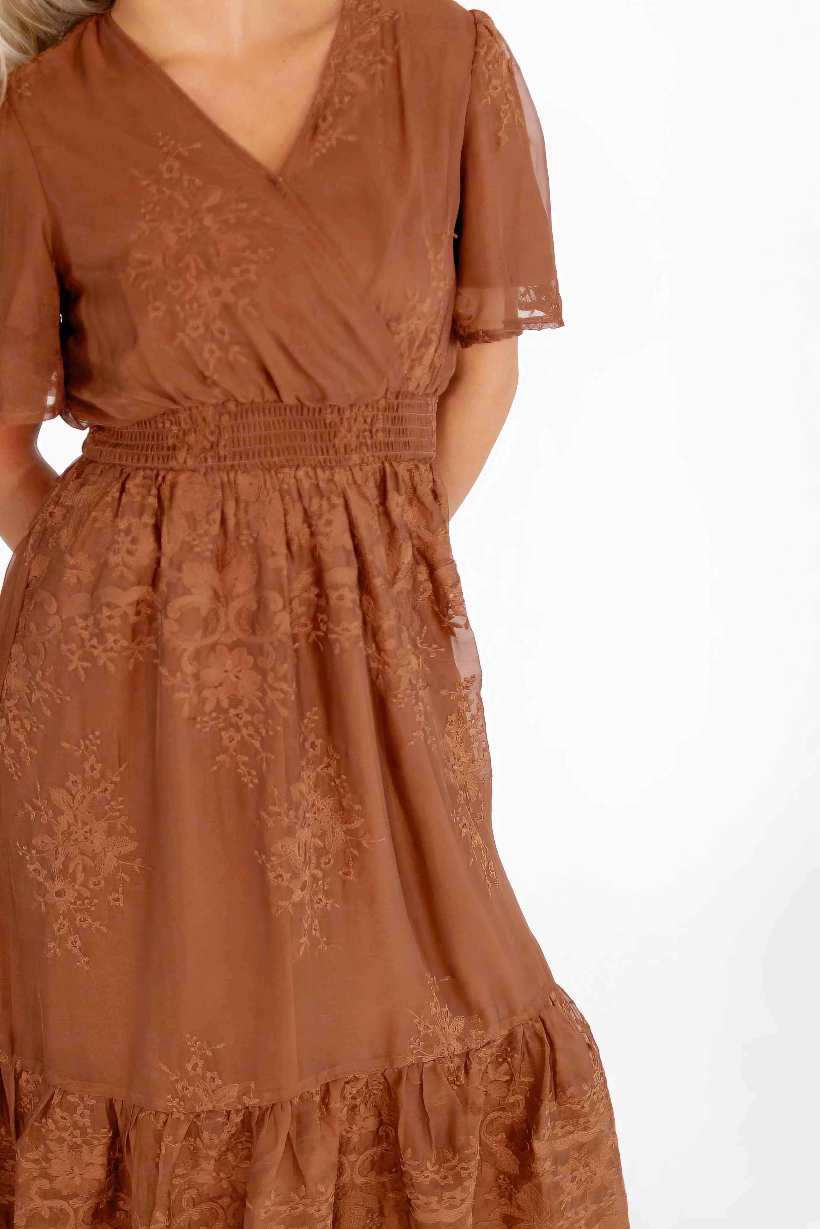 Adina Embroidered Dress・Mocha Brown