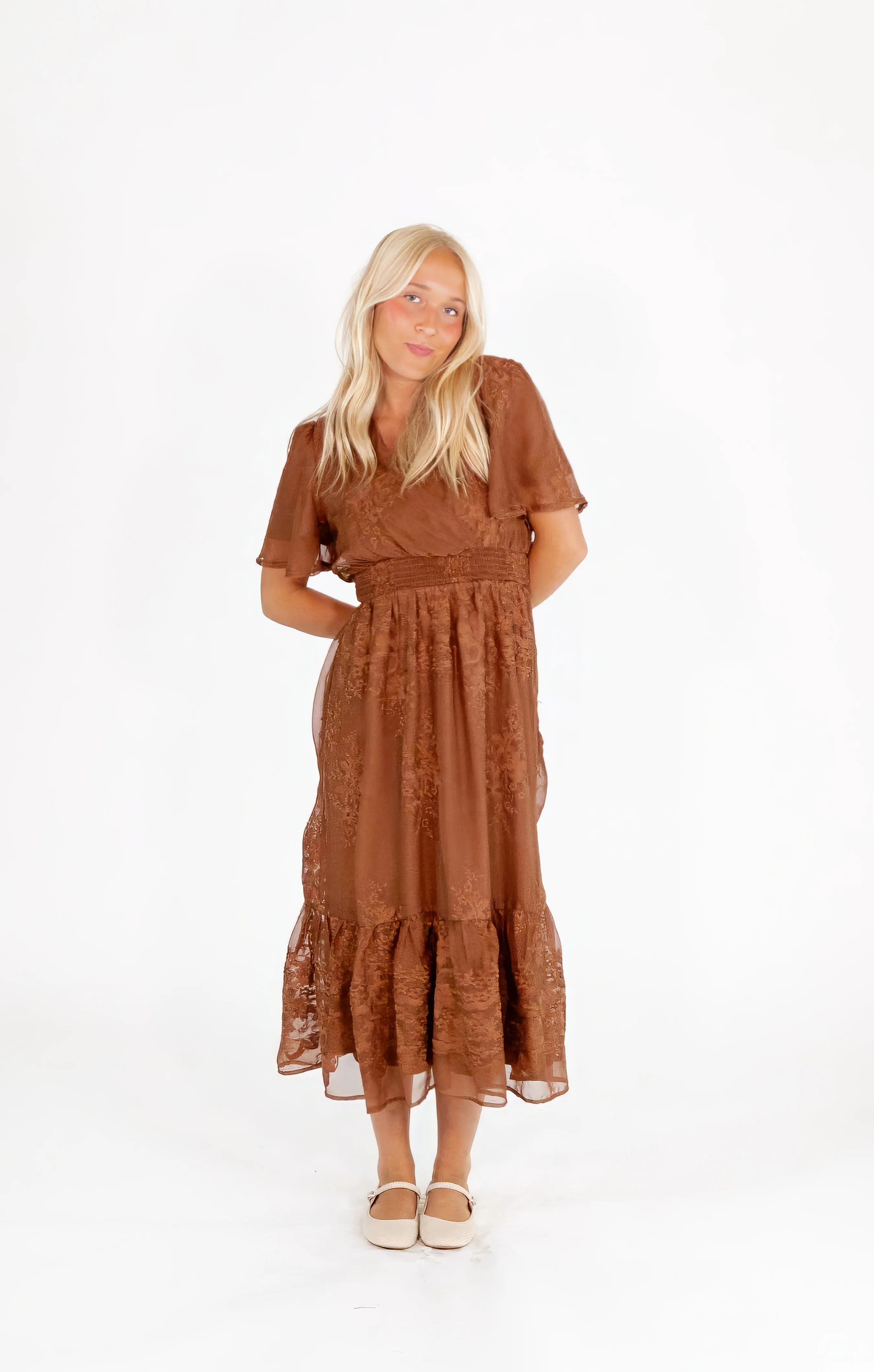 Adina Embroidered Dress・Mocha Brown