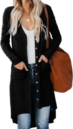 Alaster Queen Womens Open Front Cardigan Button Down High Low Hem Knitted Cardigan Outwear with Pockets