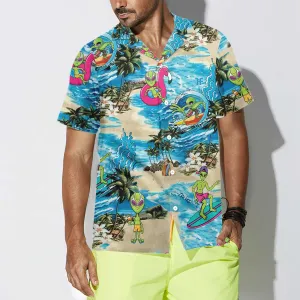 Alien On The Beach Hawaiian Shirt, Summer Beach Aloha Shirt For Men And Women, Perfect Gift For Friends, Husband, Boyfriend, Wife, Girlfriend, Family