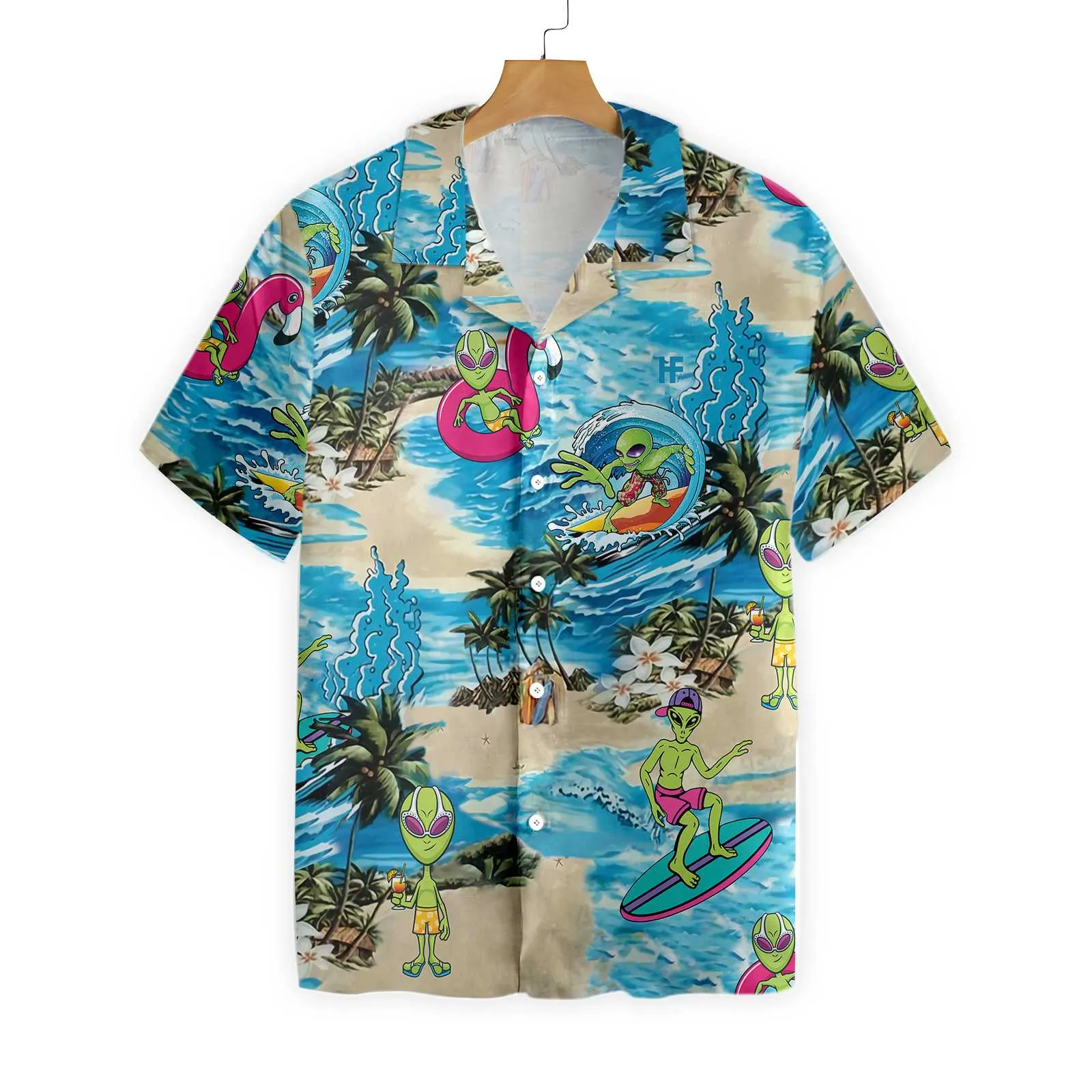 Alien On The Beach Hawaiian Shirt, Summer Beach Aloha Shirt For Men And Women, Perfect Gift For Friends, Husband, Boyfriend, Wife, Girlfriend, Family