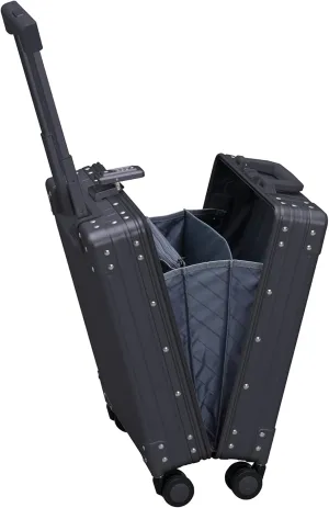 All Aluminum Lightweight 20" Business Laptop Briefcase - Vertical Open Carry-On, TSA Approved Suitcase, Four 360 spinner wheels, Compartment, Hard Side Cabin Bag for Travel & Business (Onyx)