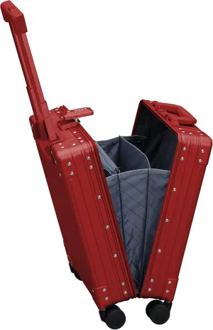 All Aluminum Lightweight 20" Business Laptop Briefcase - Vertical Open Carry-On, TSA Approved Suitcase, Four 360 spinner wheels, Compartment, Hard Side Cabin Bag for Travel & Business (Ruby)