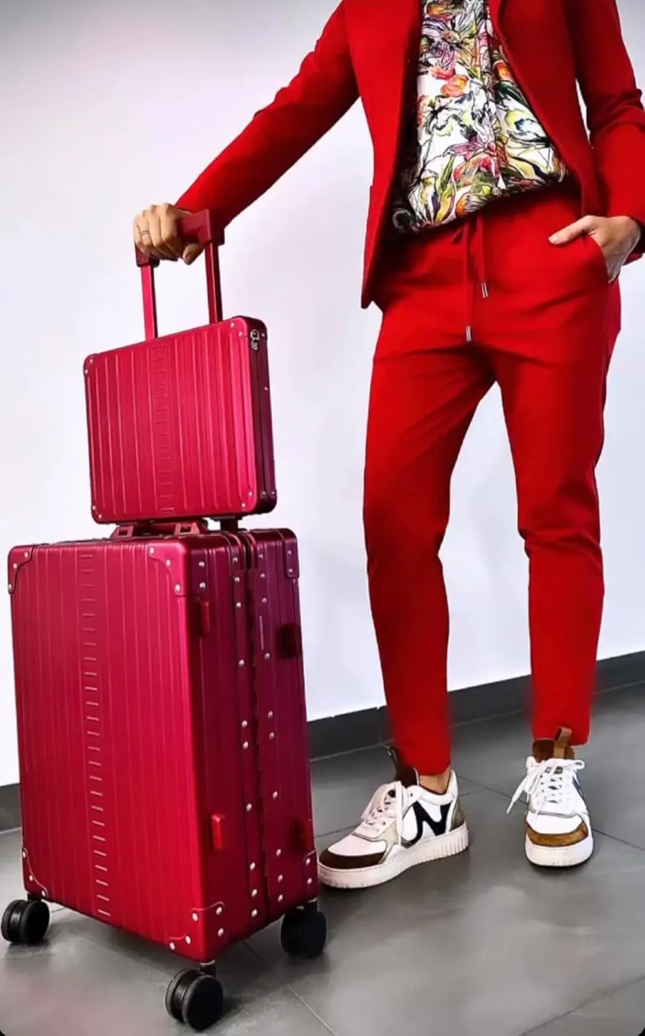All Aluminum Lightweight 20" Business Laptop Briefcase - Vertical Open Carry-On, TSA Approved Suitcase, Four 360 spinner wheels, Compartment, Hard Side Cabin Bag for Travel & Business (Ruby)