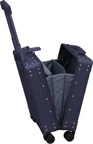 All Aluminum Lightweight 20" Business Laptop Briefcase - Vertical Open Carry-On, TSA Approved Suitcase, Four 360 spinner wheels, Compartment, Hard Side Cabin Bag for Travel & Business (Sapphire)