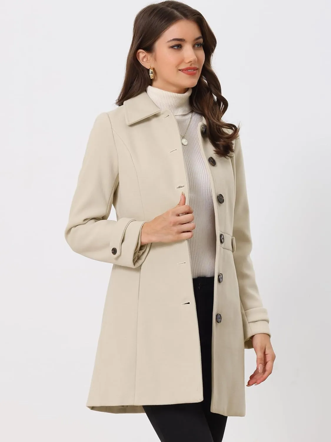 Allegra K Women's Winter Classic Outwear Overcoat with Pockets Single Breasted Pea Coat