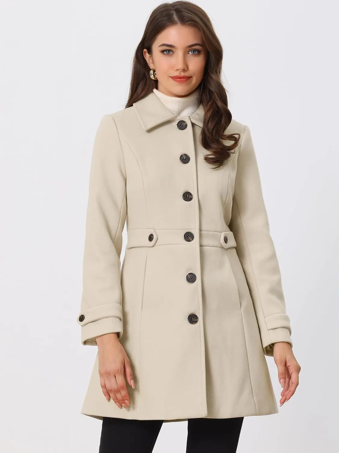 Allegra K Women's Winter Classic Outwear Overcoat with Pockets Single Breasted Pea Coat