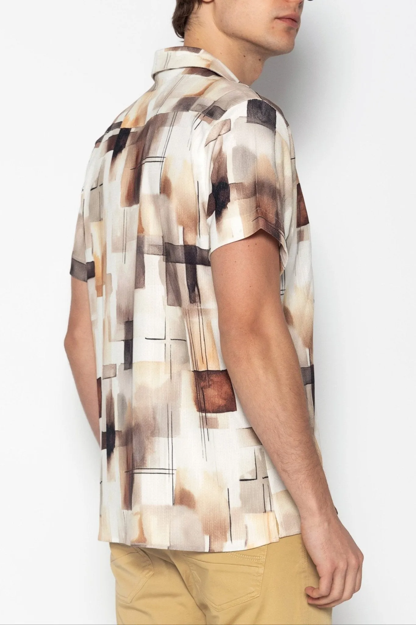 Allover Pattern Camp Collar Shirt - Ecru Brown