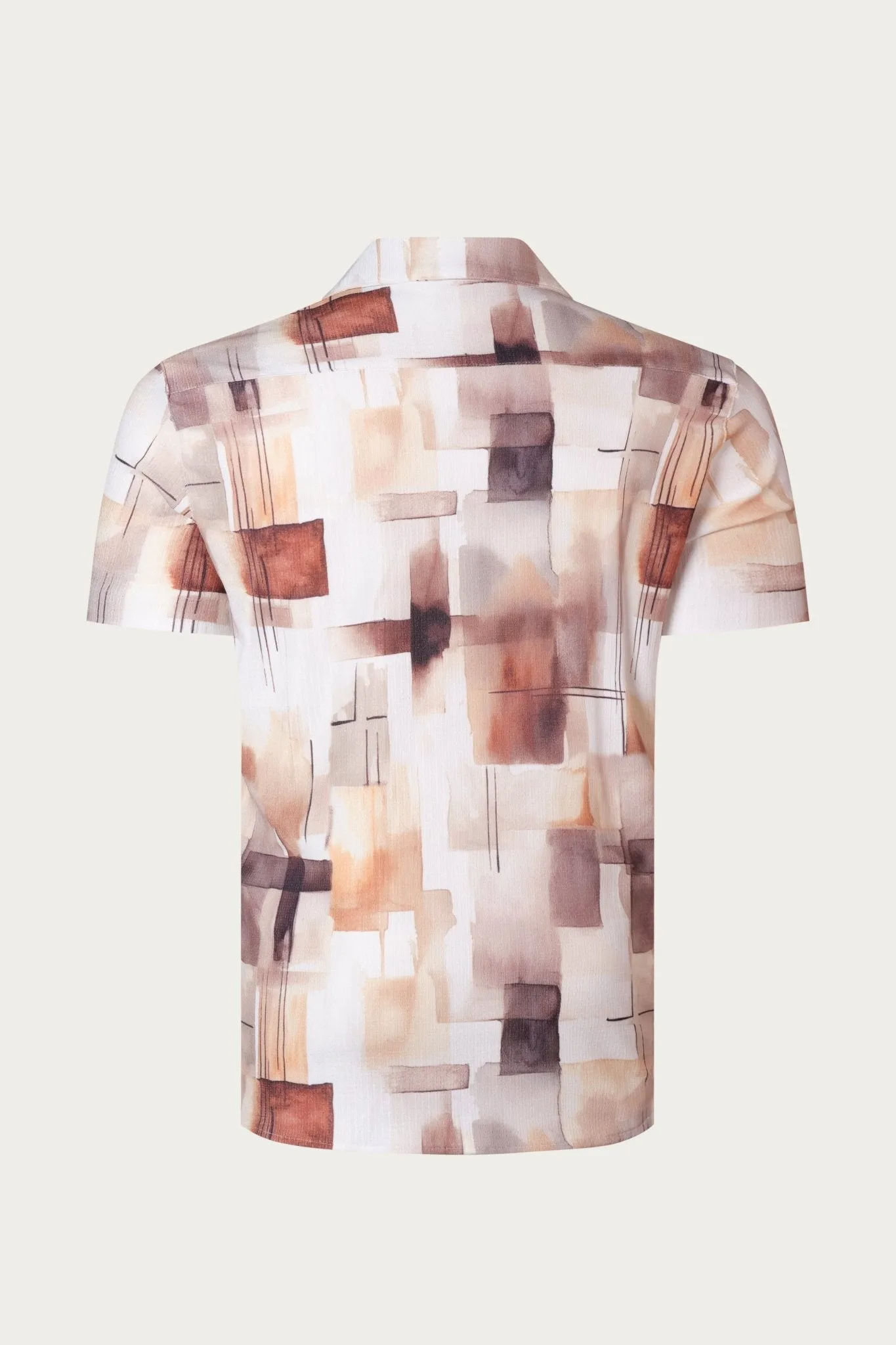 Allover Pattern Camp Collar Shirt - Ecru Brown