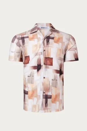 Allover Pattern Camp Collar Shirt - Ecru Brown