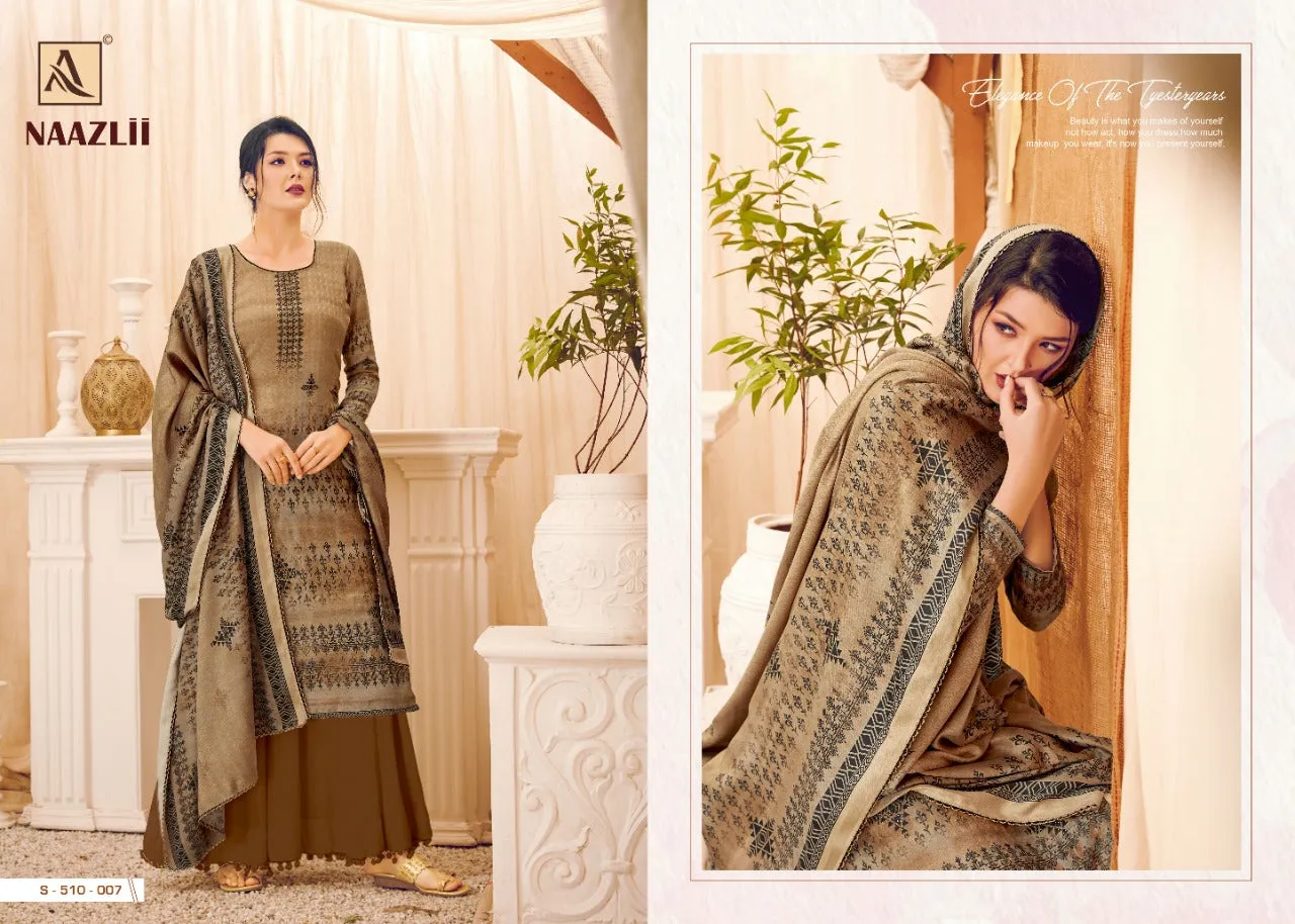 Alok Suit Presents Naazlii Pure Pashmina Printed Casual Wear Salwar Kameez