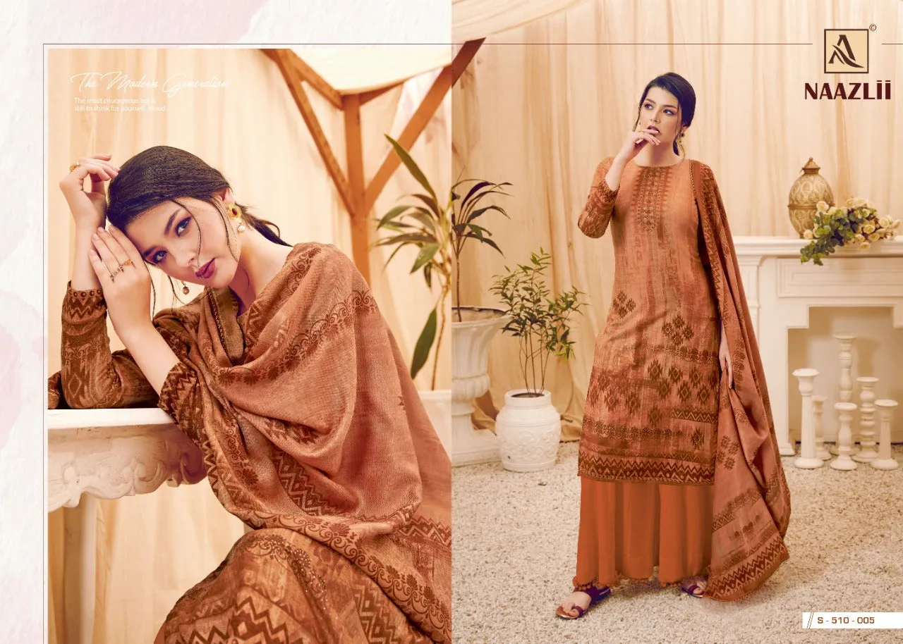 Alok Suit Presents Naazlii Pure Pashmina Printed Casual Wear Salwar Kameez