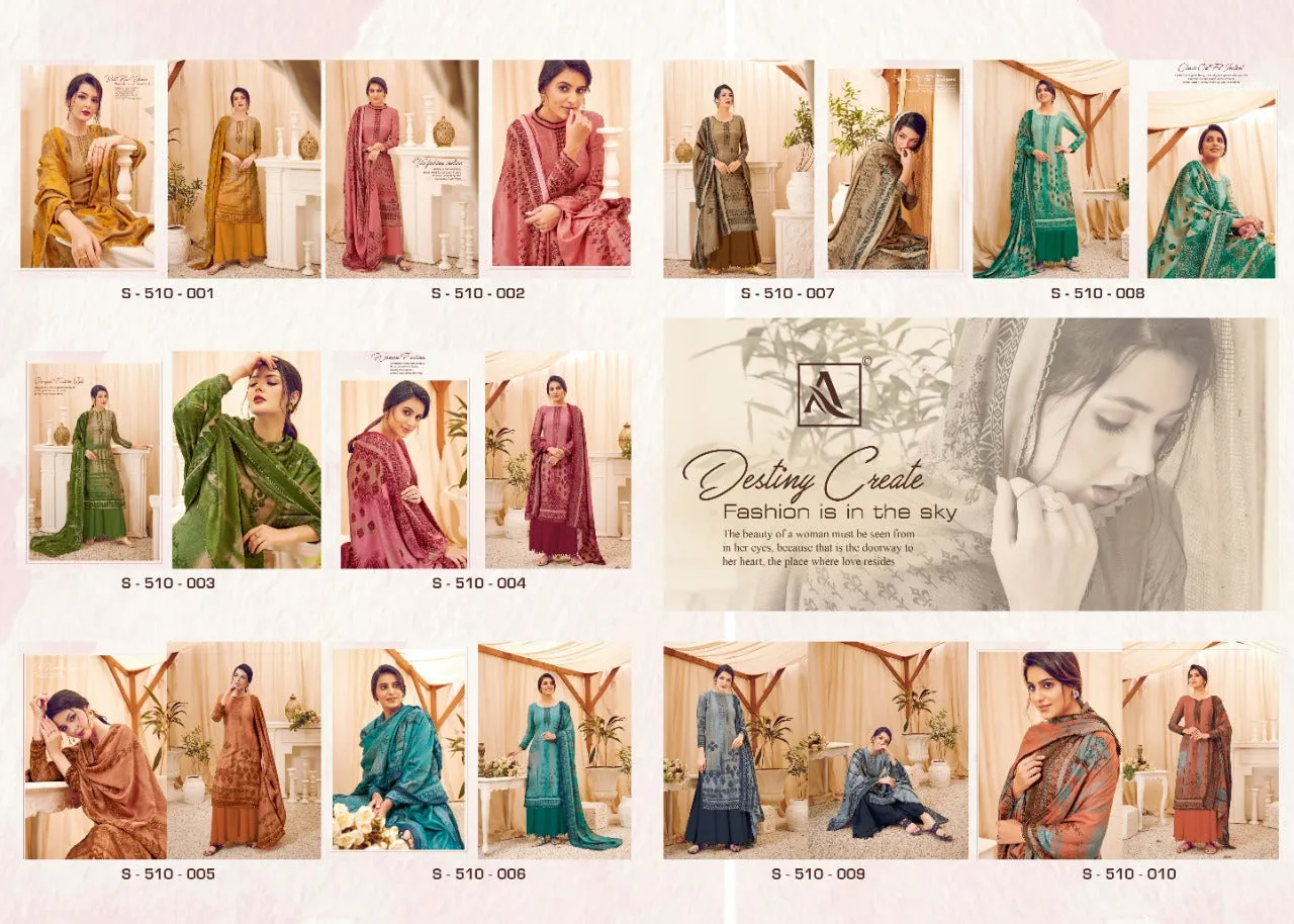 Alok Suit Presents Naazlii Pure Pashmina Printed Casual Wear Salwar Kameez