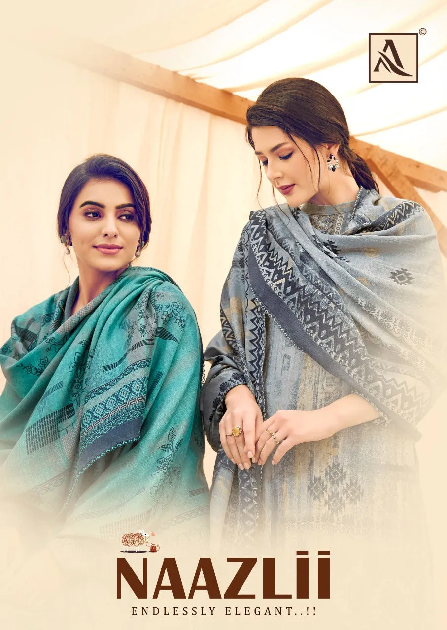 Alok Suit Presents Naazlii Pure Pashmina Printed Casual Wear Salwar Kameez
