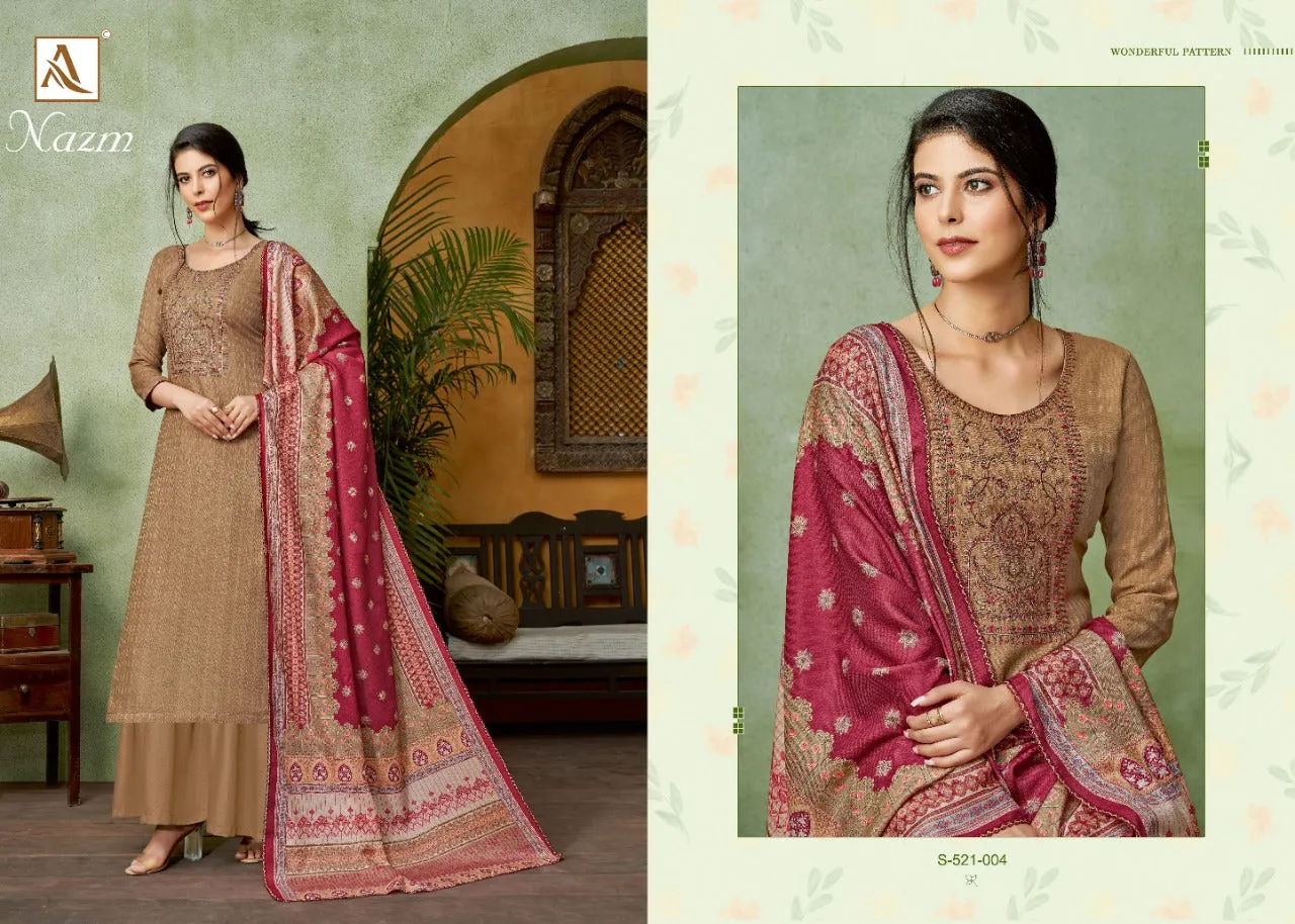 Alok Suit Presents Nazm Pashmina Printed Embroidery Work Fancy Designer Salwar Kameez