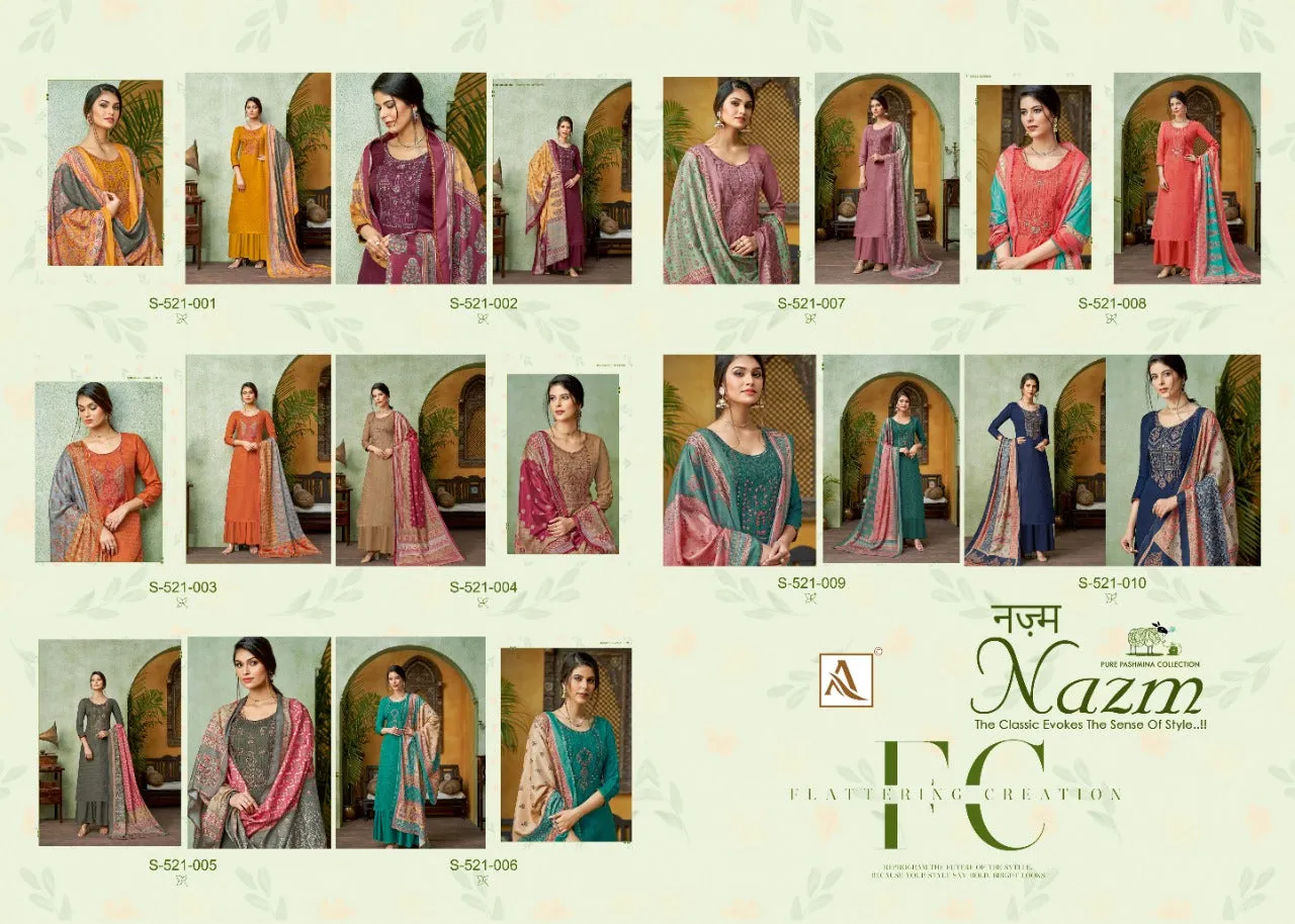 Alok Suit Presents Nazm Pashmina Printed Embroidery Work Fancy Designer Salwar Kameez