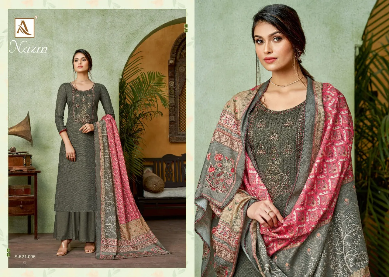 Alok Suit Presents Nazm Pashmina Printed Embroidery Work Fancy Designer Salwar Kameez