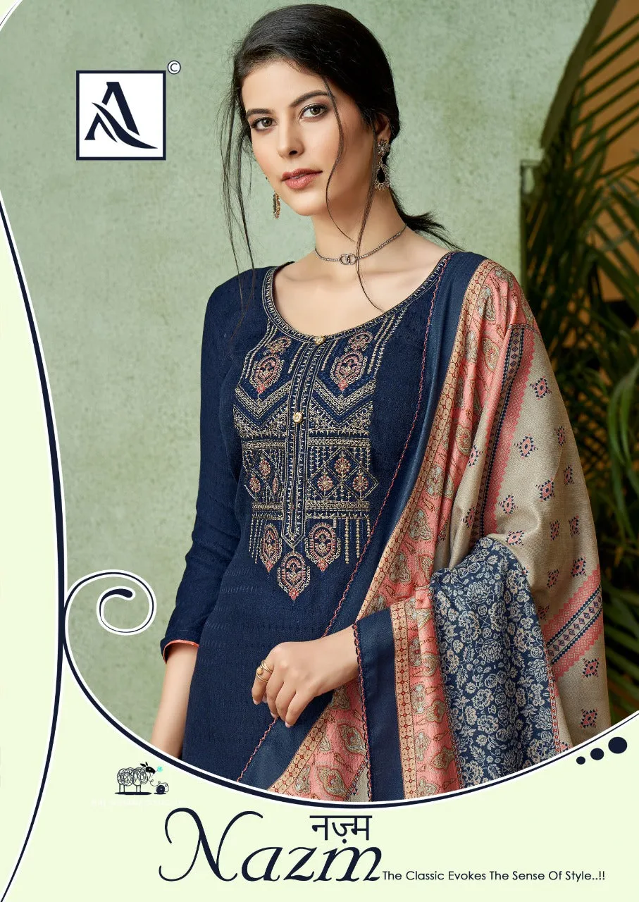 Alok Suit Presents Nazm Pashmina Printed Embroidery Work Fancy Designer Salwar Kameez