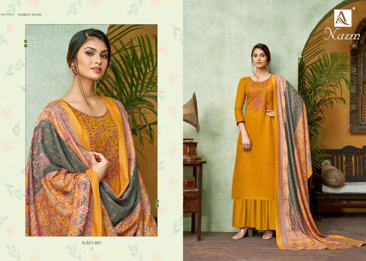 Alok Suit Presents Nazm Pashmina Printed Embroidery Work Fancy Designer Salwar Kameez