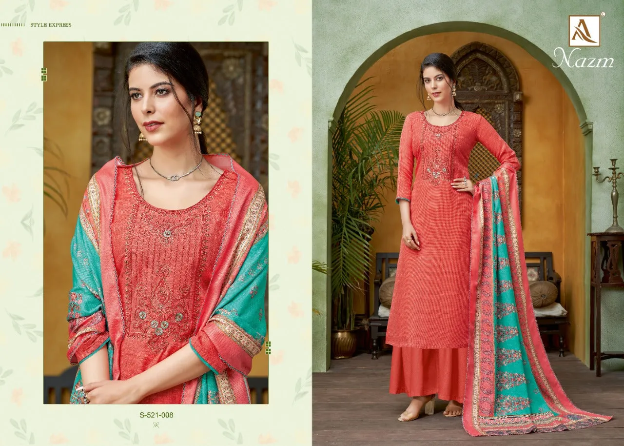 Alok Suit Presents Nazm Pashmina Printed Embroidery Work Fancy Designer Salwar Kameez