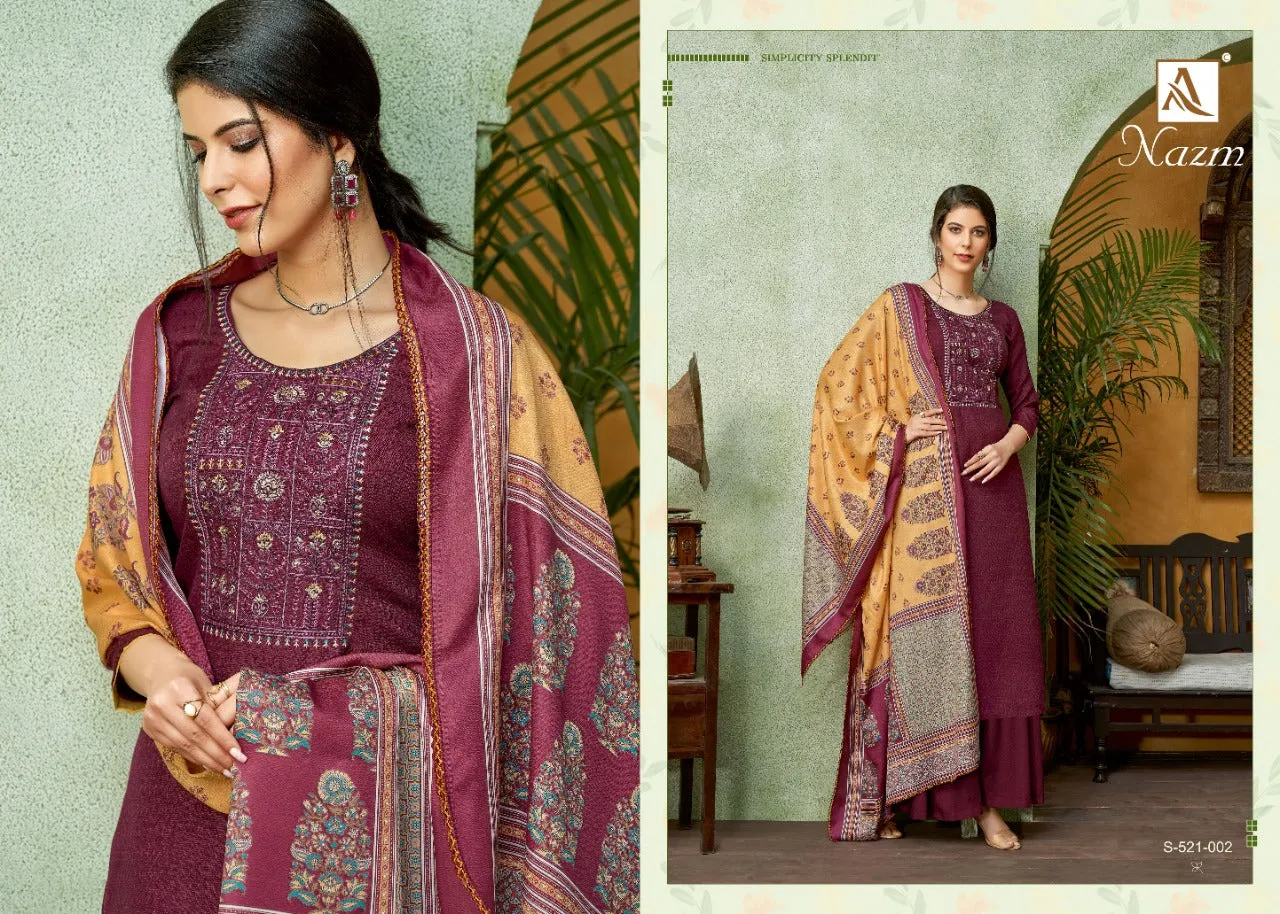Alok Suit Presents Nazm Pashmina Printed Embroidery Work Fancy Designer Salwar Kameez