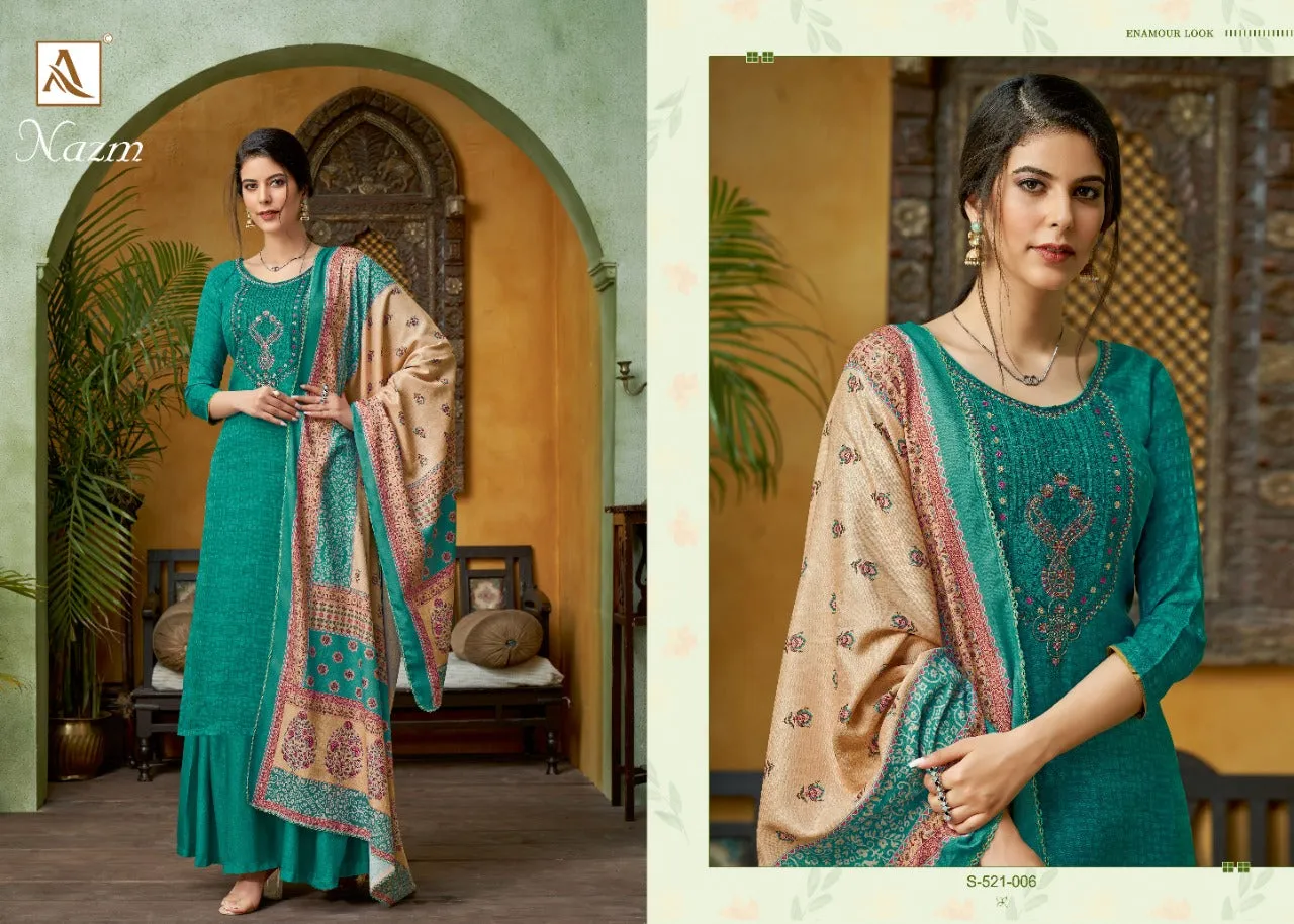 Alok Suit Presents Nazm Pashmina Printed Embroidery Work Fancy Designer Salwar Kameez