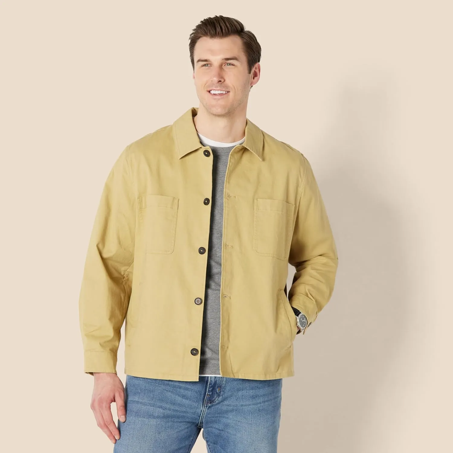 Amazon Essentials Men's Relaxed-Fit Stretch Cotton Utility Jacket