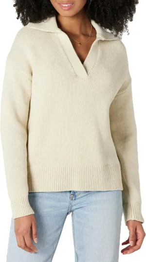 Amazon Essentials Women's Relaxed-Fit Heavyweight Cotton Polo Pullover Sweater