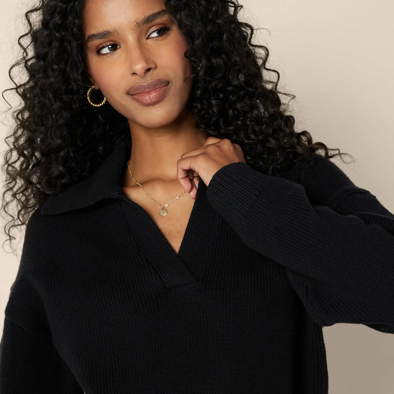 Amazon Essentials Women's Relaxed-Fit Heavyweight Cotton Polo Pullover Sweater