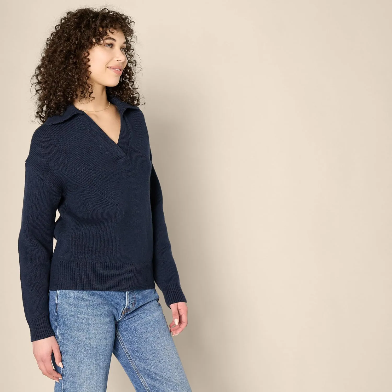 Amazon Essentials Women's Relaxed-Fit Heavyweight Cotton Polo Pullover Sweater