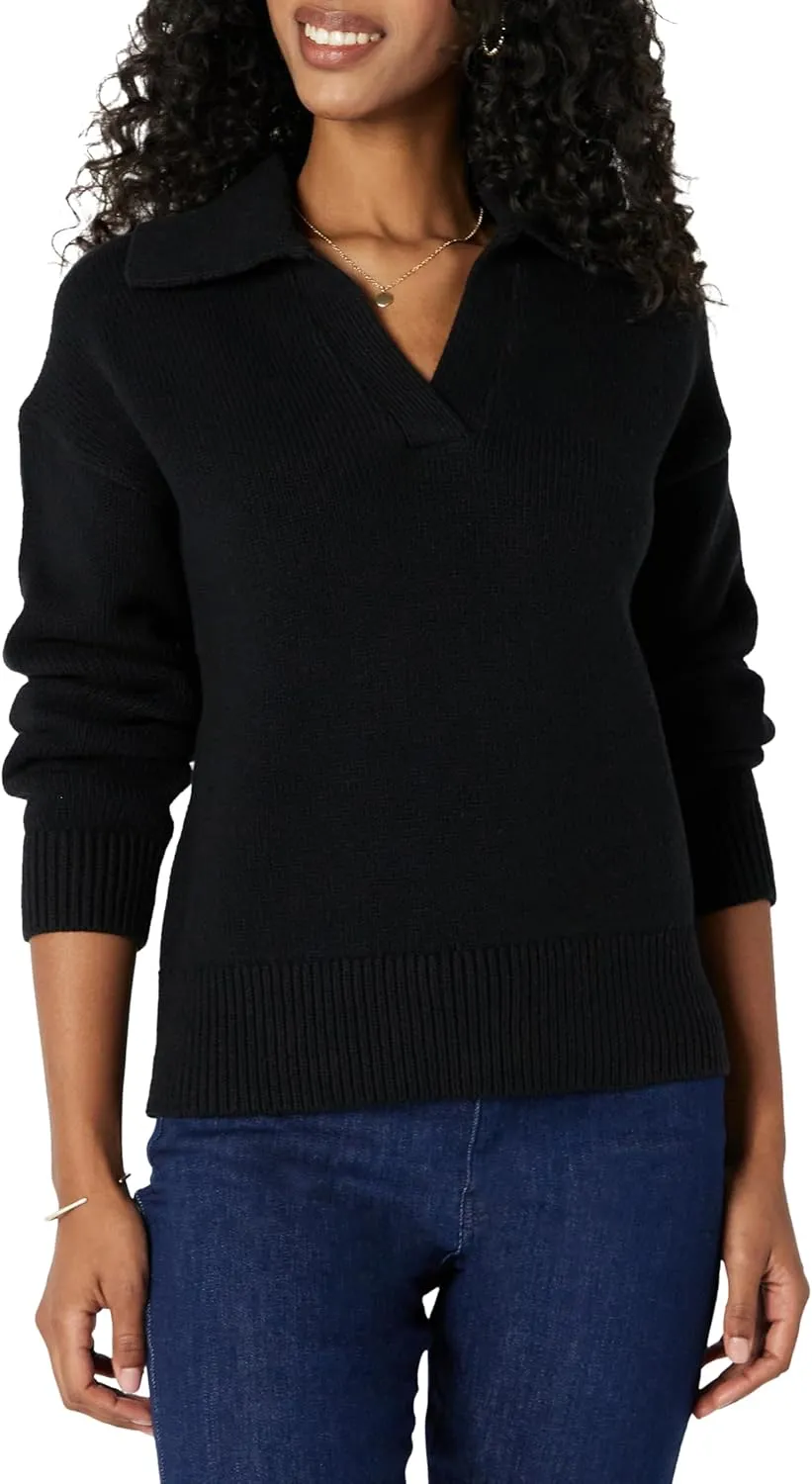 Amazon Essentials Women's Relaxed-Fit Heavyweight Cotton Polo Pullover Sweater