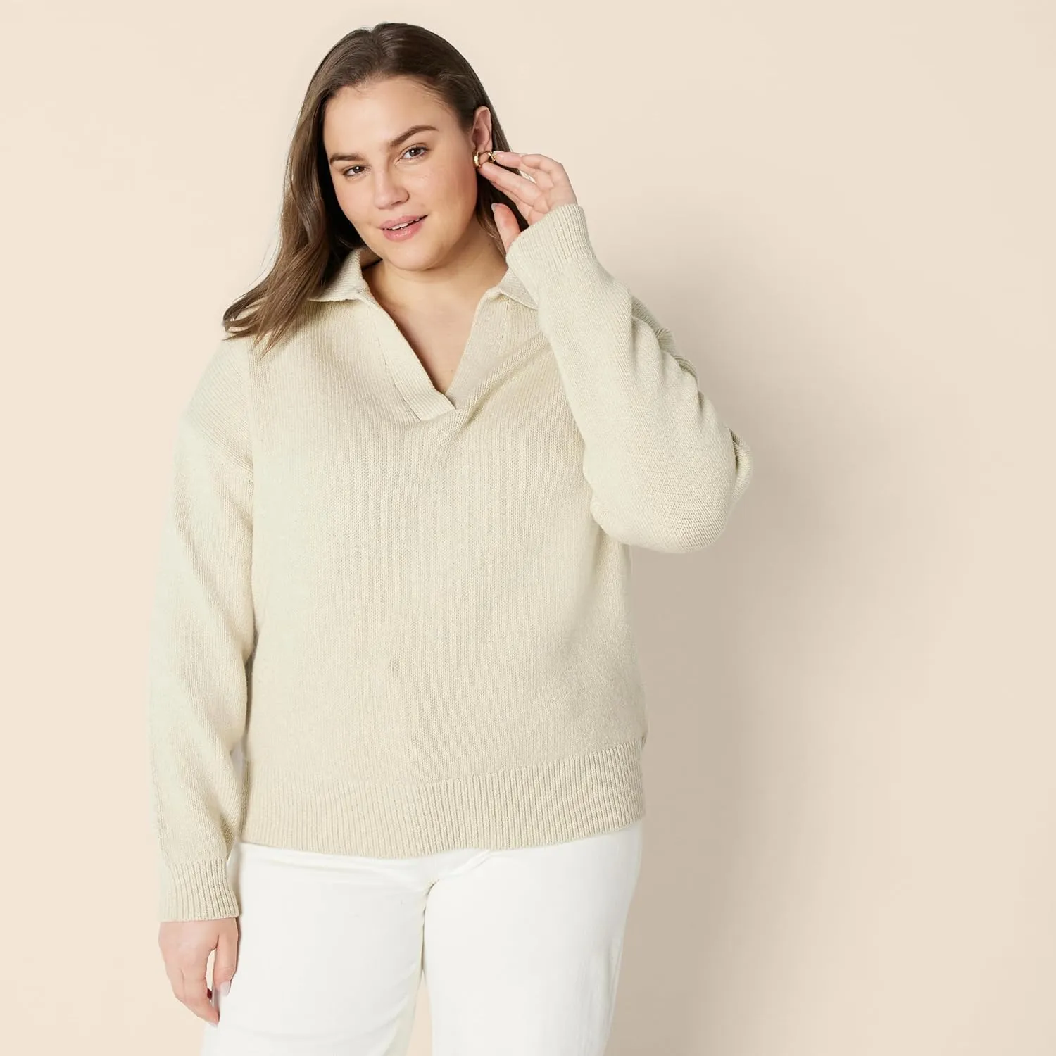 Amazon Essentials Women's Relaxed-Fit Heavyweight Cotton Polo Pullover Sweater