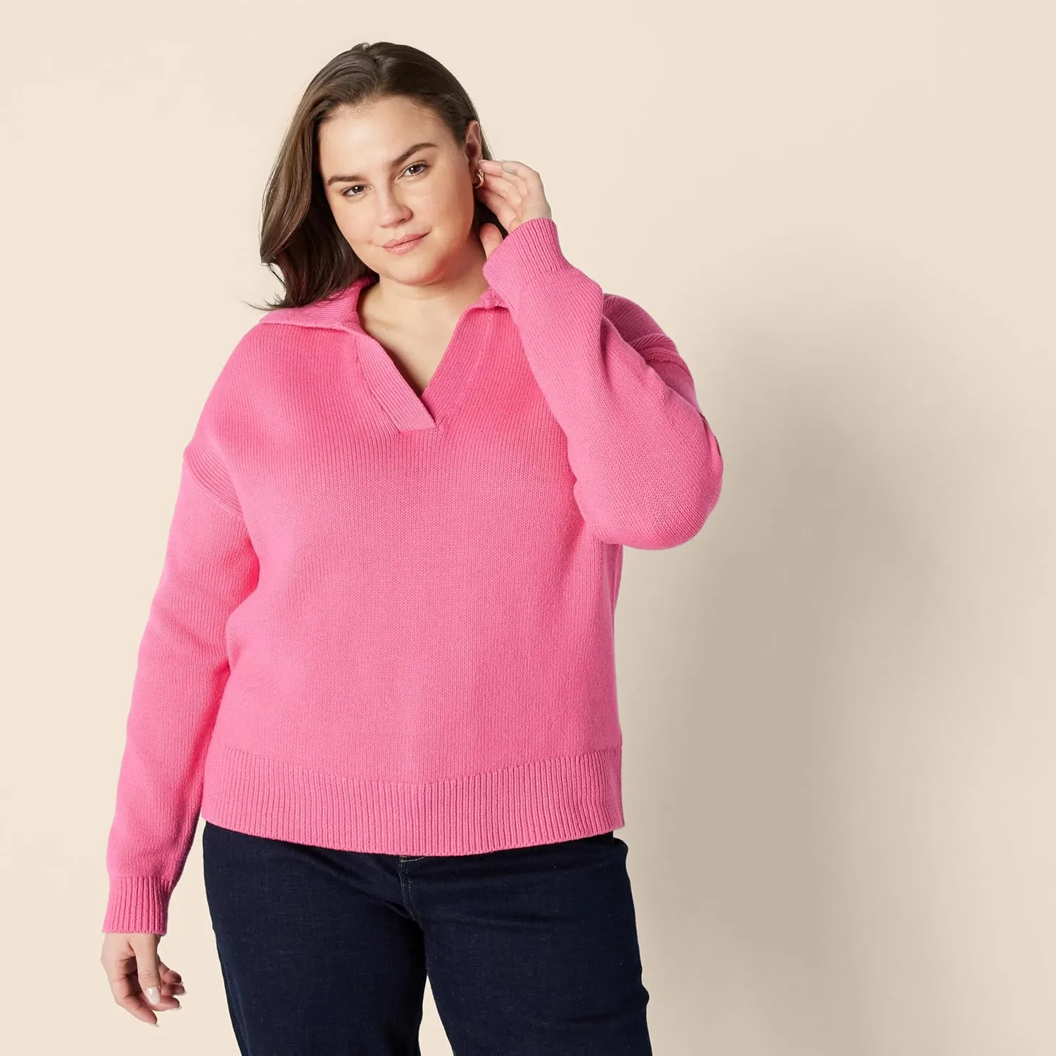 Amazon Essentials Women's Relaxed-Fit Heavyweight Cotton Polo Pullover Sweater