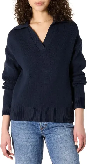 Amazon Essentials Women's Relaxed-Fit Heavyweight Cotton Polo Pullover Sweater