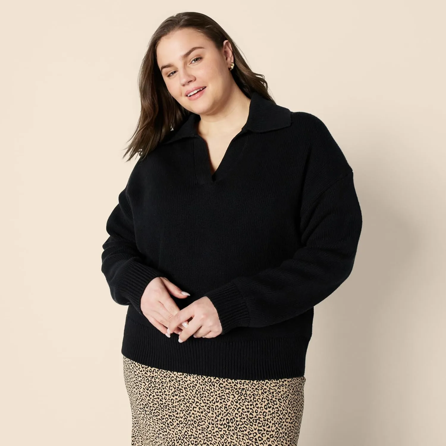 Amazon Essentials Women's Relaxed-Fit Heavyweight Cotton Polo Pullover Sweater
