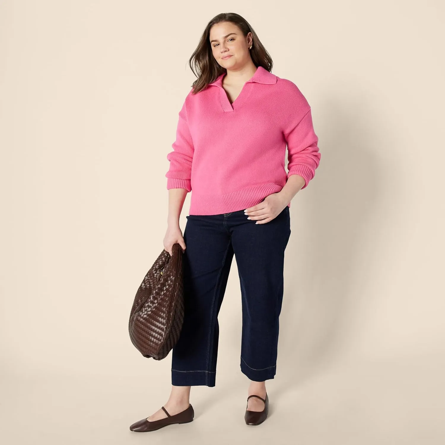 Amazon Essentials Women's Relaxed-Fit Heavyweight Cotton Polo Pullover Sweater