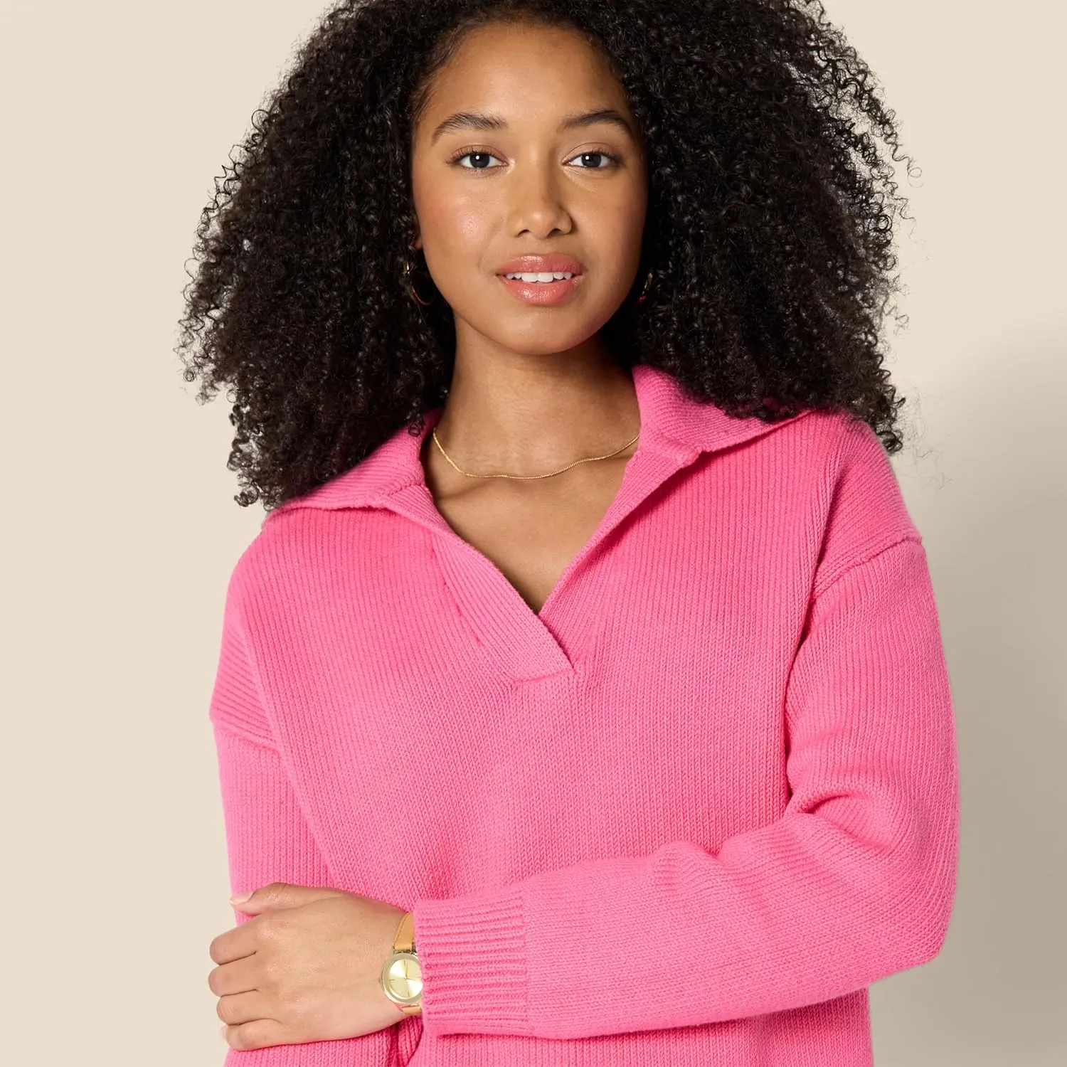 Amazon Essentials Women's Relaxed-Fit Heavyweight Cotton Polo Pullover Sweater