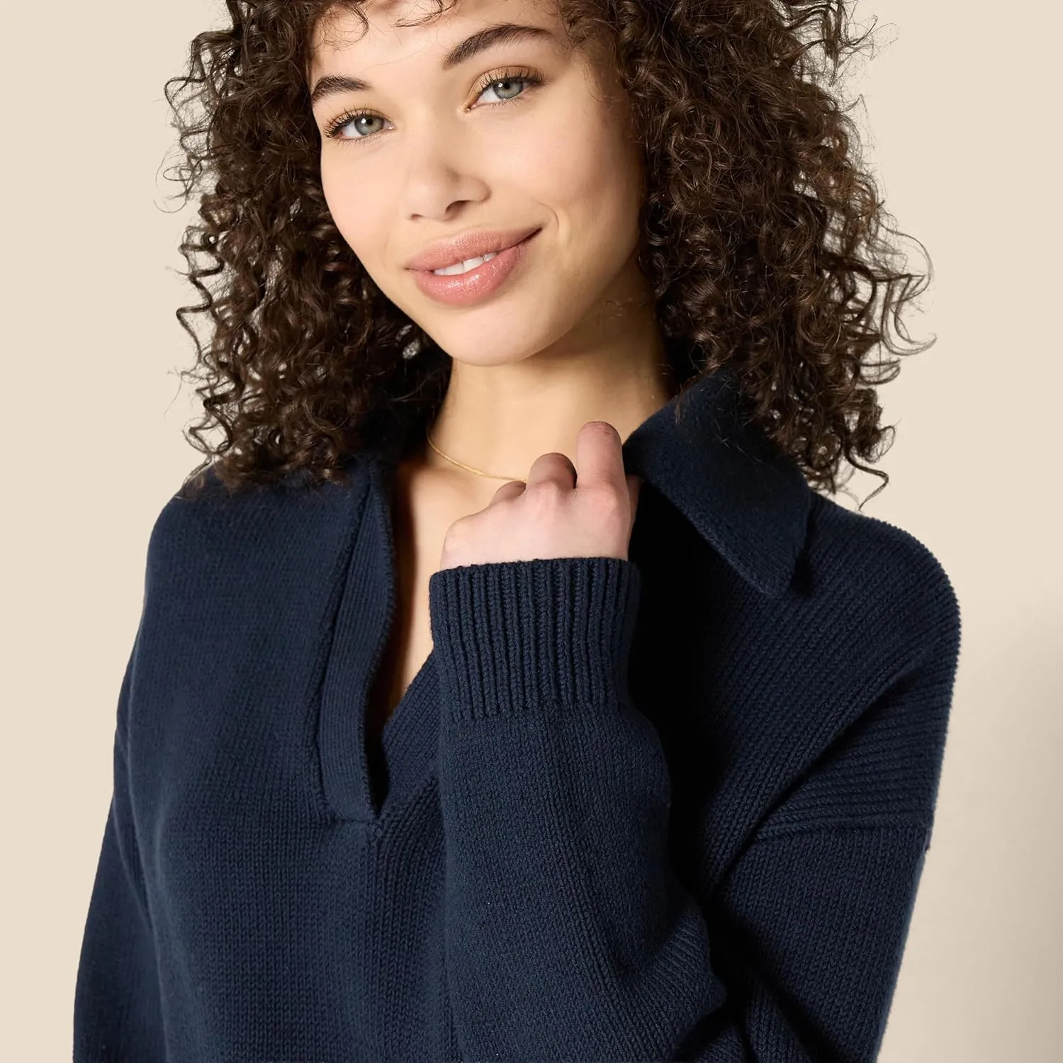 Amazon Essentials Women's Relaxed-Fit Heavyweight Cotton Polo Pullover Sweater