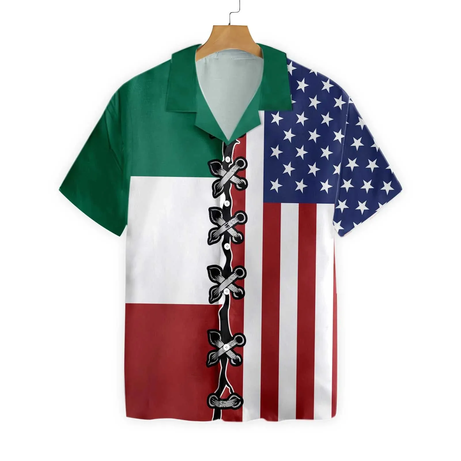 American Flag Mexico Flag Hawaiian Shirt, Patriot Aloha Shirt For Men & Women, Best Gift For Husband, Wife, Boyfriend, Girlfriend