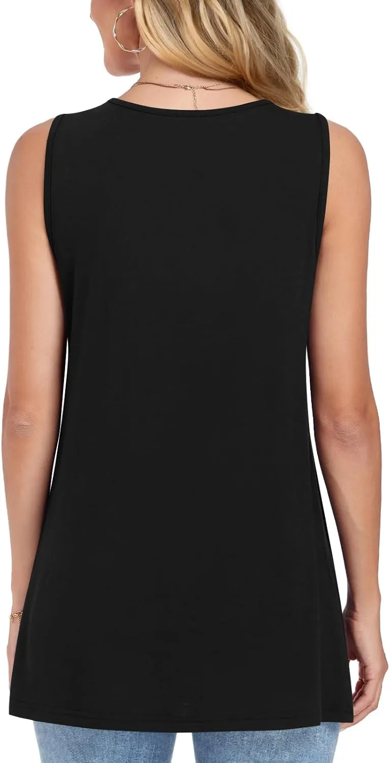 Anymeet Womens Tank Tops 2025 Spring Sleeveless Tunic Casual Basic Tshirts with Leggings Loose Pleated Blouses