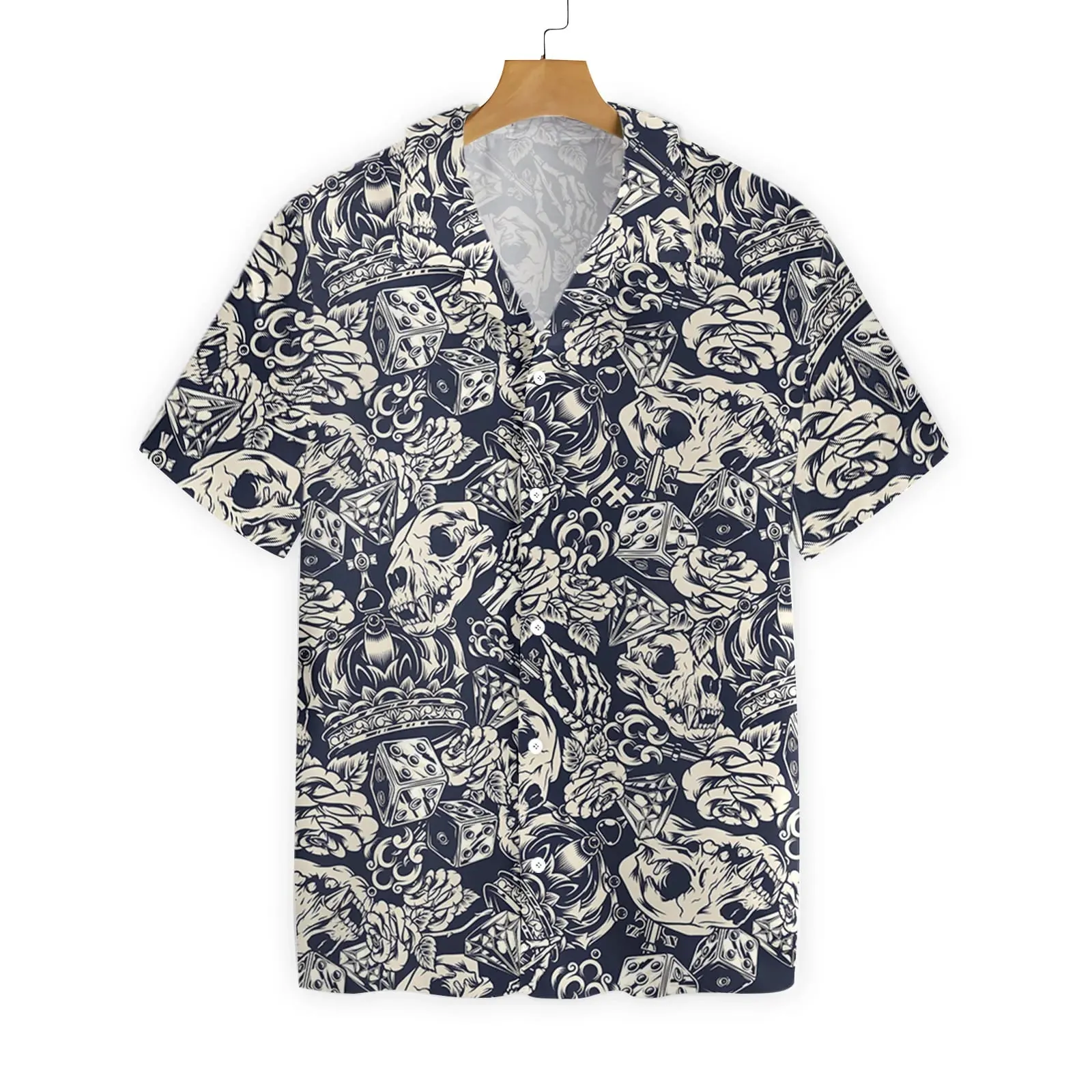 Apes Skull Seamless Pattern Hawaiian Shirt, Crown Rose Dice Hand Bones Aloha Shirt For Men & Women, Best Gift For Husband, Wife, Boyfriend, Girlfriend