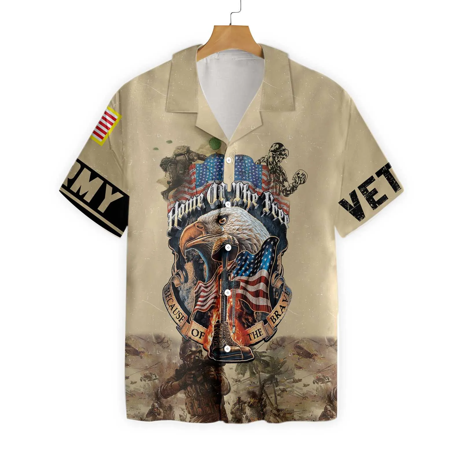 Army Veteran USA Flag Hawaiian Shirt, Home Of The Free Aloha Shirt For Men & Women, Best Gift For Summer, Husband, Wife, Boyfriend, Girlfriend