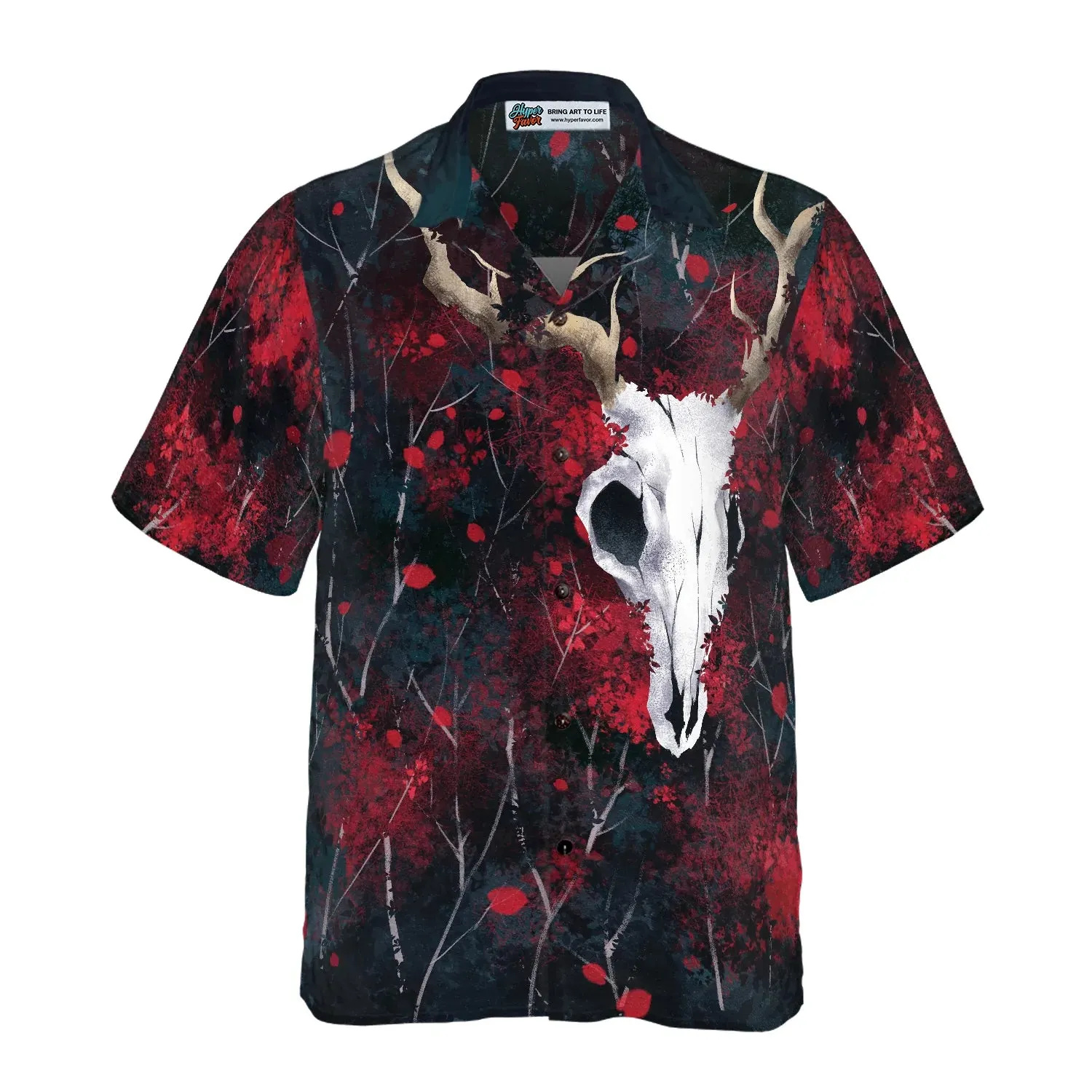 Artistic Gothic Skull Hawaiian Shirt, Black and Red Goth Aloha Shirt For Men, Best Gift For Summer, Husband, Boyfriend