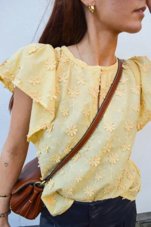 Atelier Reve Liane Yellow Embroidered Floral Blouse
