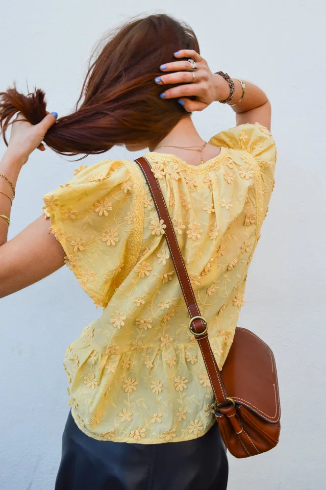 Atelier Reve Liane Yellow Embroidered Floral Blouse