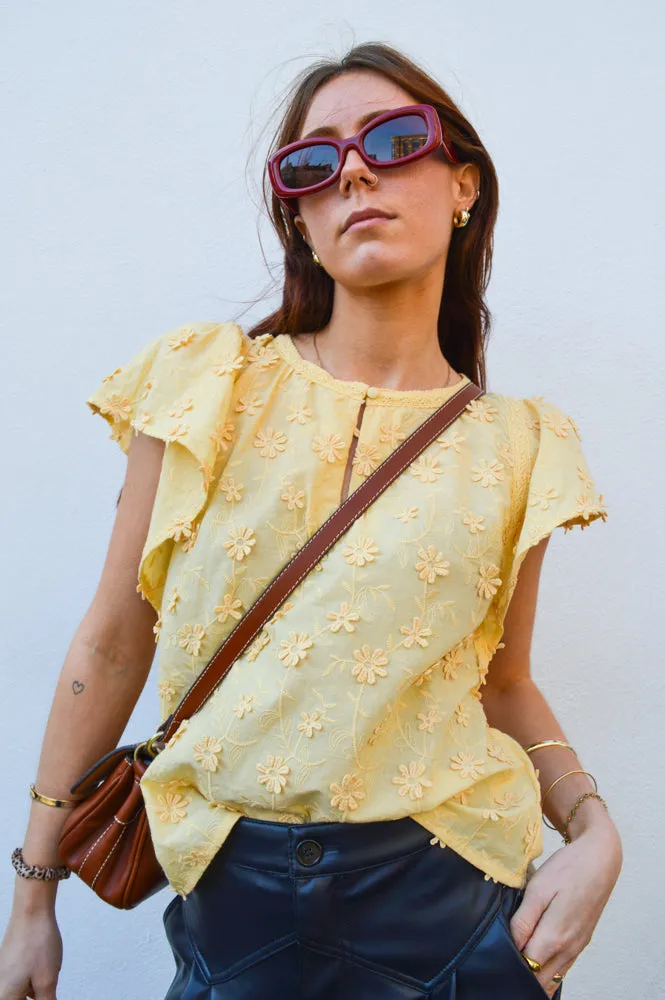 Atelier Reve Liane Yellow Embroidered Floral Blouse