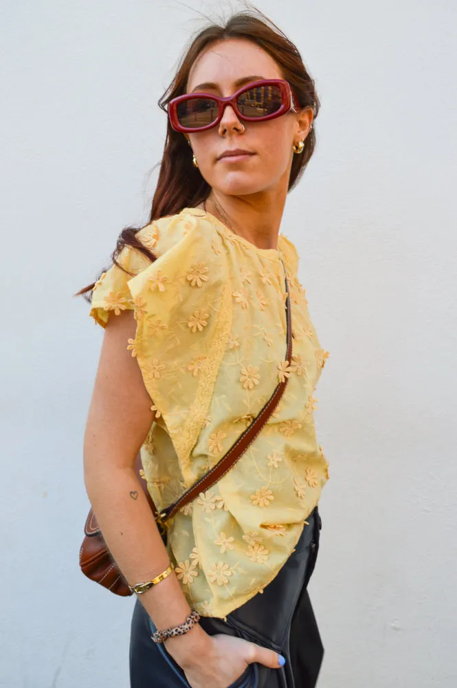 Atelier Reve Liane Yellow Embroidered Floral Blouse