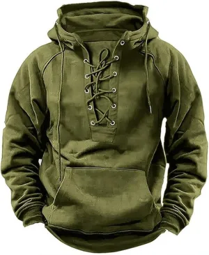 Aymnlox Hoodies Sweatshirts for Men Fashion Vintage Hooded Sweatshirt Heavyweight Solid Color Drawstring Pullover With Pocket