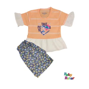 Baby Girl Dress Blended Stuff In Orange Color