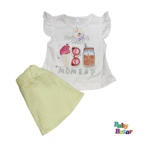 Baby Girls Casual Top Skirt In Blended Stuff (Yellow)